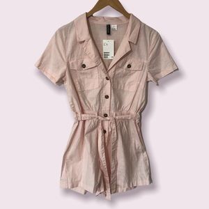 NWT H&M DIVIDED Pink Belted Romper Button Up